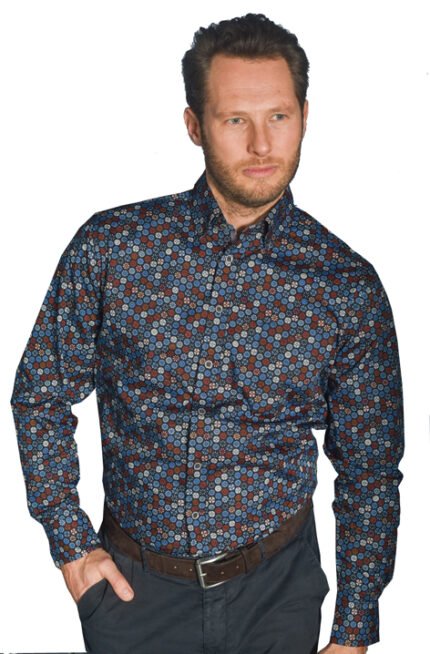 Πουκάμισο Μακρυμάνικο Μοτίβο Μπορντό Μεγάλα Μεγέθη  / Υπερμεγέθη GCM 4018 445