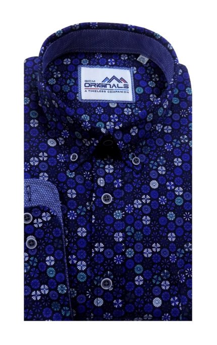 Πουκάμισο Μακρυμάνικο Μοτίβο Μπλε Μεγάλα Μεγέθη  / Υπερμεγέθη GCM 4018 750